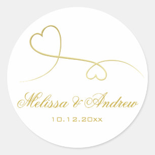 Two Elegant Gold Hearts   Personalised Wedding Classic Round Sticker