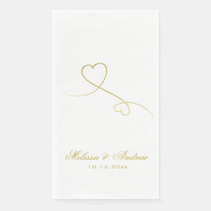 Two Elegant Gold Hearts   Personalised Wedding  Napkin