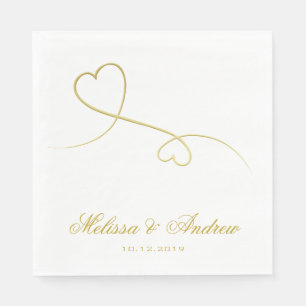 Two Elegant Gold Hearts Personalised Wedding Napkin