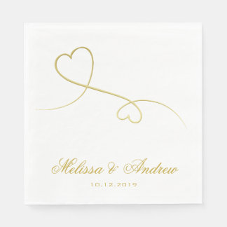 Two Elegant Gold Hearts | Personalised Wedding Napkin