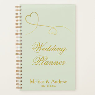 Two Elegant Gold Hearts   Sage Green Wedding Planner