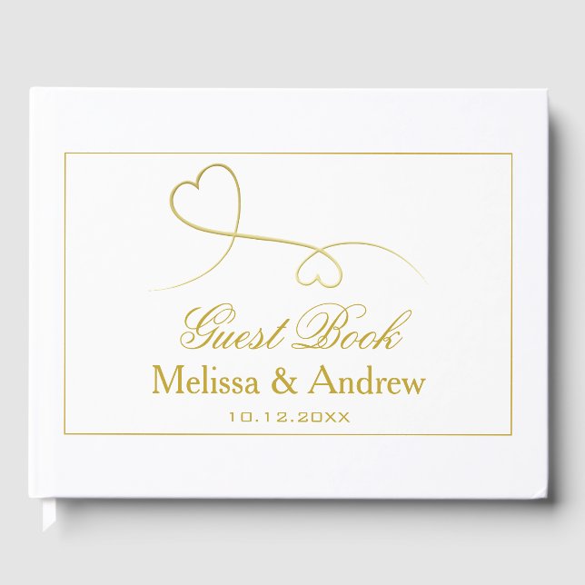 Two Elegant Gold Hearts | Wedding Guest Book (Front)