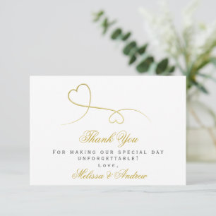 Two Elegant Gold Hearts   Wedding Thank You Card