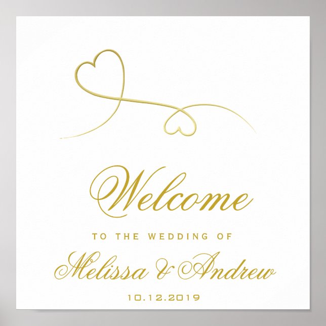 Two Elegant Gold Hearts | Wedding Welcome Poster (Front)