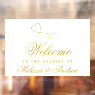 Two Elegant Gold Hearts   Wedding Welcome Window Cling