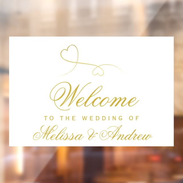 Two Elegant Gold Hearts | Wedding Welcome Window Cling (Sheet 2)