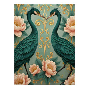two elegant green herons  poster