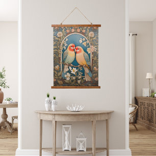 Two Elegant Lovebirds Vintage Floral  Hanging Tapestry