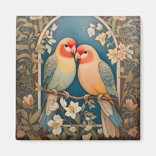 Two Elegant Lovebirds Vintage Floral Magnet (Front)
