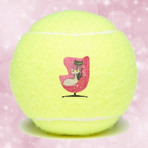 Two Elegant Mid Century Style Cats in Pink Chair Tennis Balls