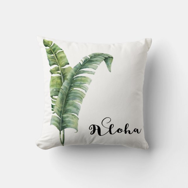 Two Elegant Palm Leaves Tropical Aloha Chic Cushion (Front)