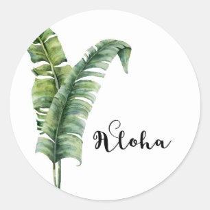 Two Elegant Palm Leaves Tropical Aloha Wedding Classic Round Sticker
