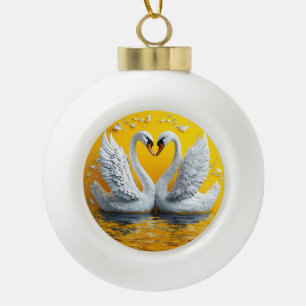 Two Elegant Swans Ceramic Ball Christmas Ornament