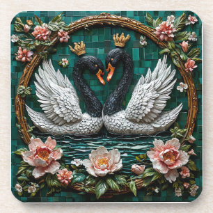 Two Elegant Swans With Crowns Coaster