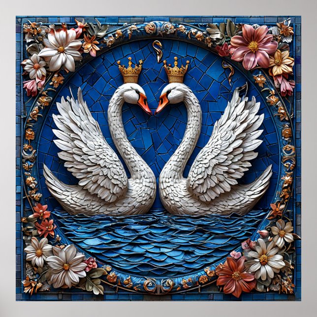 Two Elegant Swans With Crowns Poster (Front)