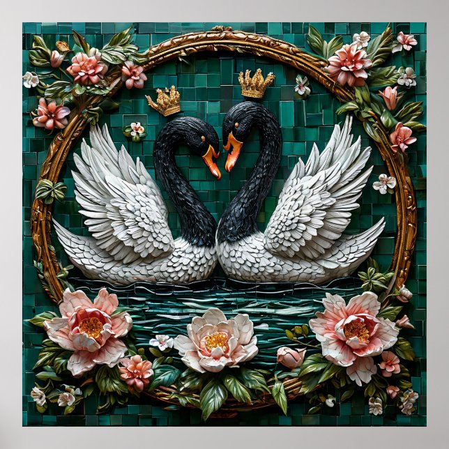 Two Elegant Swans With Crowns Poster (Front)