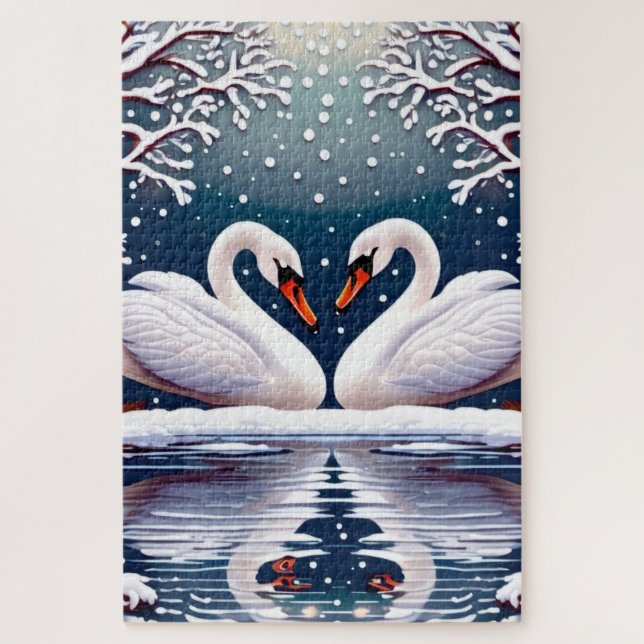 Two elegant white swans jigsaw puzzle (Vertical)
