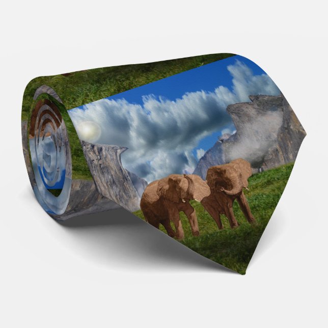 Two Elephant Oil Paint, Neck Tie (Rolled)