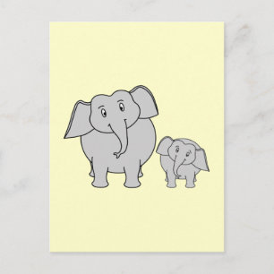 Two Elephants. Cute Adult and Baby Cartoon. Postcard