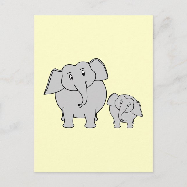 Two Elephants. Cute Adult and Baby Cartoon. Postcard (Front)