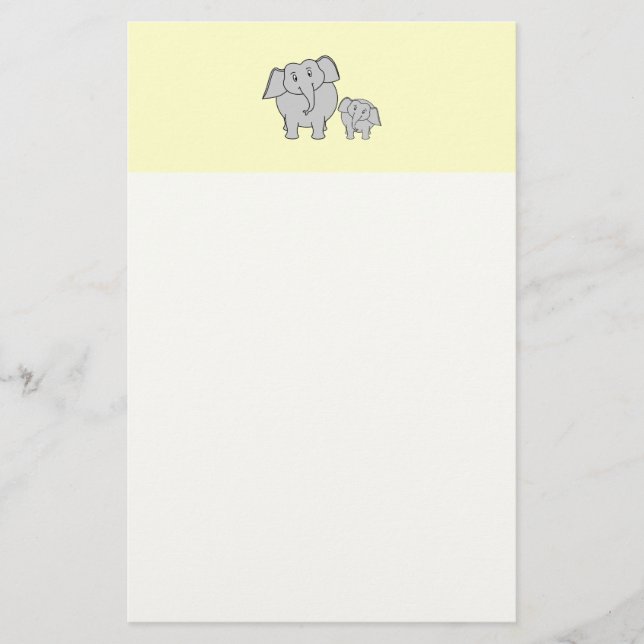 Two Elephants. Cute Adult and Baby Cartoon. Stationery (Front)