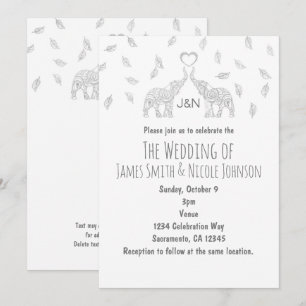 Two Elephants Heart Silver Fall Wedding Invitation