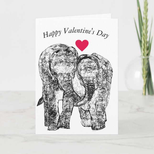 Two Elephants Holding Trunks Valentine's Card (Front)