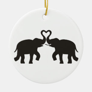 Two elephants love silhouettes ceramic tree decoration