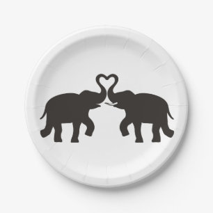 Two elephants love silhouettes paper plate