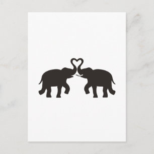 Two elephants love silhouettes postcard