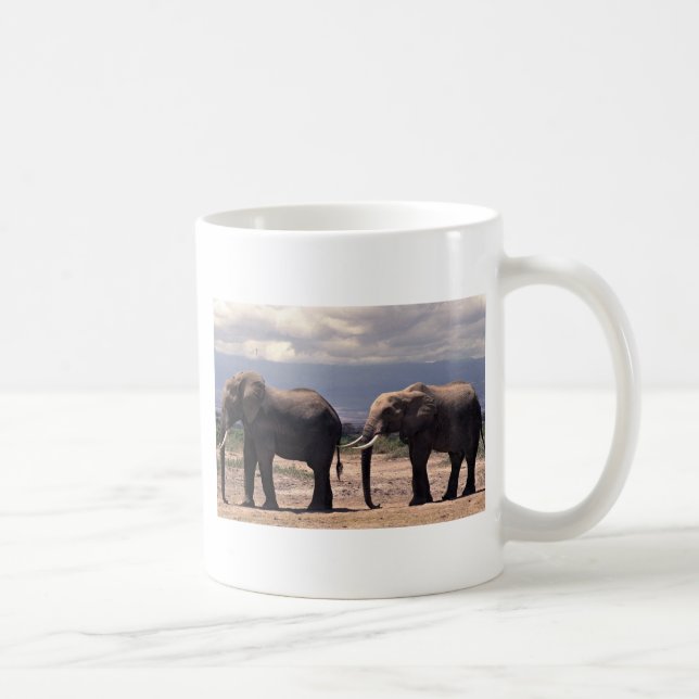 Two elephants walking in a row coffee mug (Right)