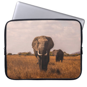 TWO ELEPHANTS WALKING ON GRASS COVERED GROUND LAPTOP SLEEVE