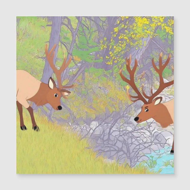 Two Elks in Autumn River Forest (Front)