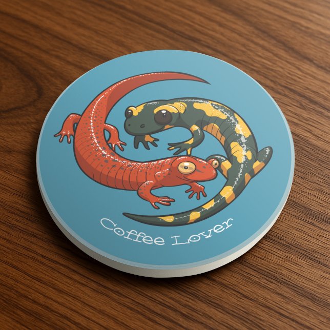 Two Entwined Smiling Salamander Friends Cartoon Coaster (Creator Uploaded)