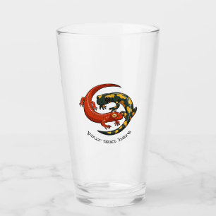 Two Entwined Smiling Salamander Friends Cartoon Glass