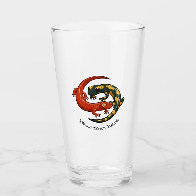 Two Entwined Smiling Salamander Friends Cartoon Glass (Front)