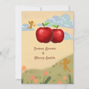 Two Exquisite Red Apples in Love Wedding Invitation