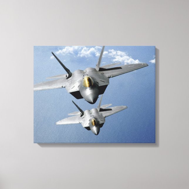 Two F-22 Raptors fly over the Pacific Ocean 2 Canvas Print (Front)