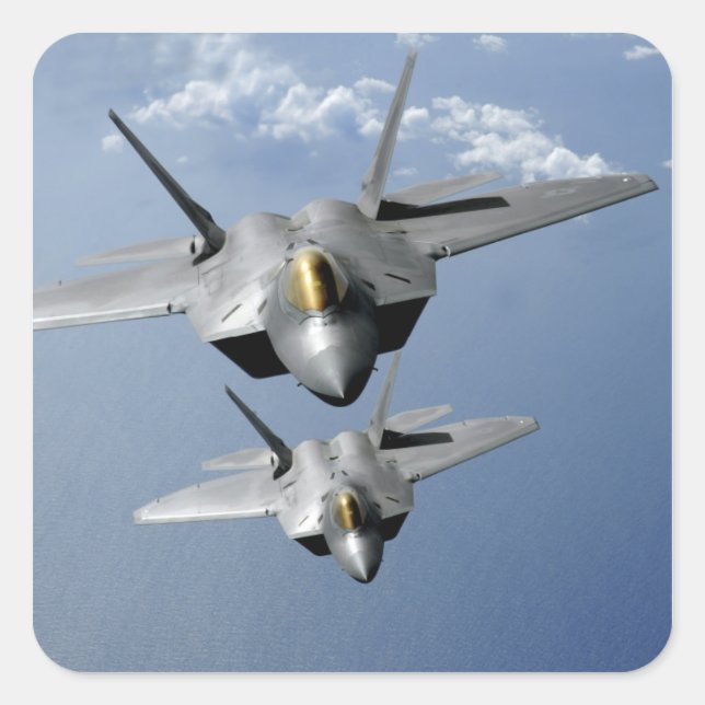 Two F-22 Raptors fly over the Pacific Ocean Square Sticker (Front)