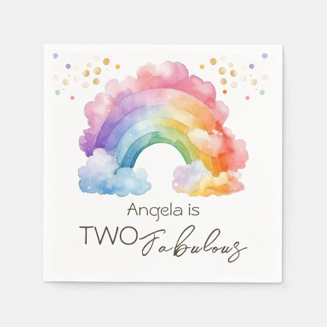 Two Fabulous Rainbow Kids Birthday  Napkin (Front)