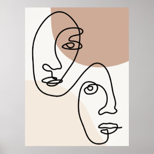 Two Face Brown Abstract Shape Line Art Version 2 Poster