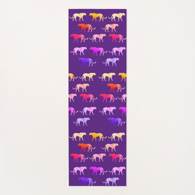 Two faces colourful custom puma tigers art  yoga mat (Front)
