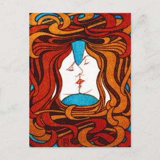 "Two Faces Kissing with Hair" circa 1898 Postcard