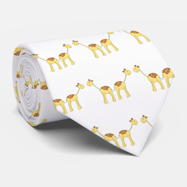 Two Facing Giraffes Cartoon Tie (Rolled)