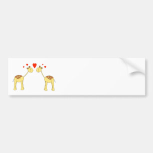 Two Facing Giraffes with Hearts. Cartoon. Bumper Sticker