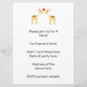 Two Facing Giraffes with Hearts. Cartoon. Invitation