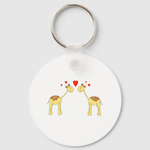 Two Facing Giraffes with Hearts. Cartoon. Key Ring