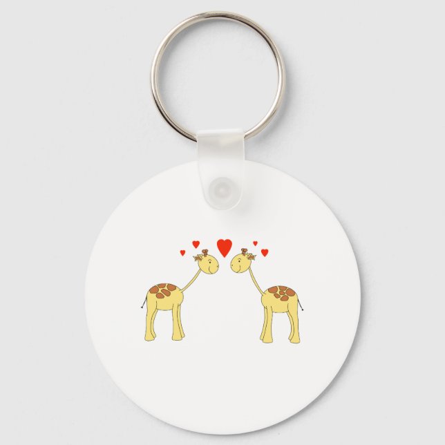 Two Facing Giraffes with Hearts. Cartoon. Key Ring (Front)