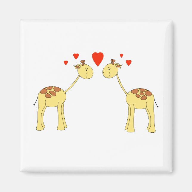 Two Facing Giraffes with Hearts. Cartoon. Magnet (Front)