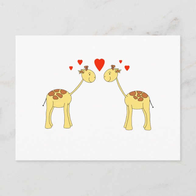 Two Facing Giraffes with Hearts. Cartoon. Postcard (Front)
